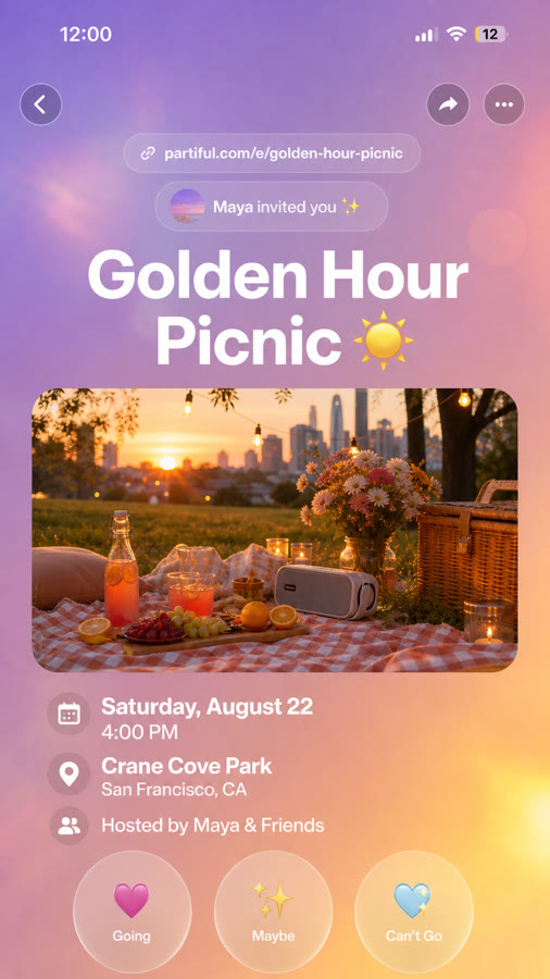 Golden Hour Picnic event invite